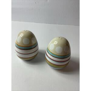 Vintage Ceramic Large Egg Salt & Pepper Shakers-Multi-Color Stripes